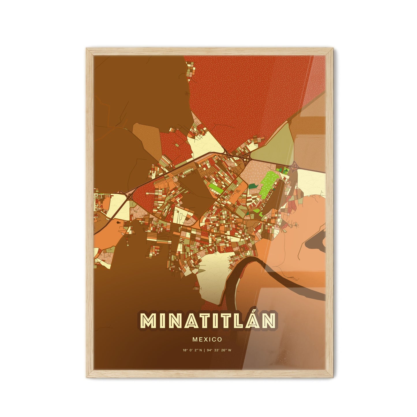 Colorful MINATITLÁN MEXICO Fine Art Map Farmhouse