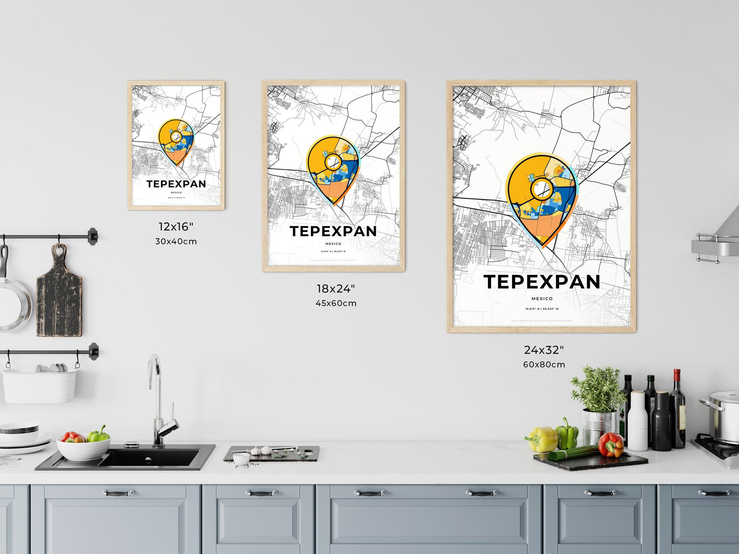 TEPEXPAN MEXICO minimal art map with a colorful icon. Where it all began, Couple map gift.