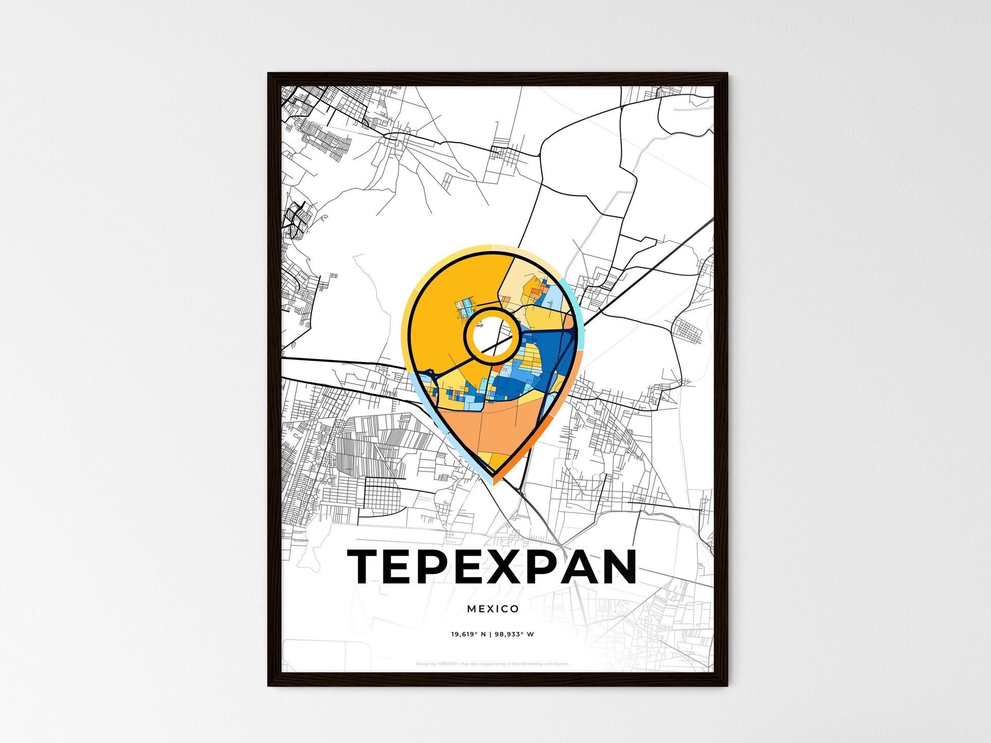TEPEXPAN MEXICO minimal art map with a colorful icon. Where it all began, Couple map gift. Style 1