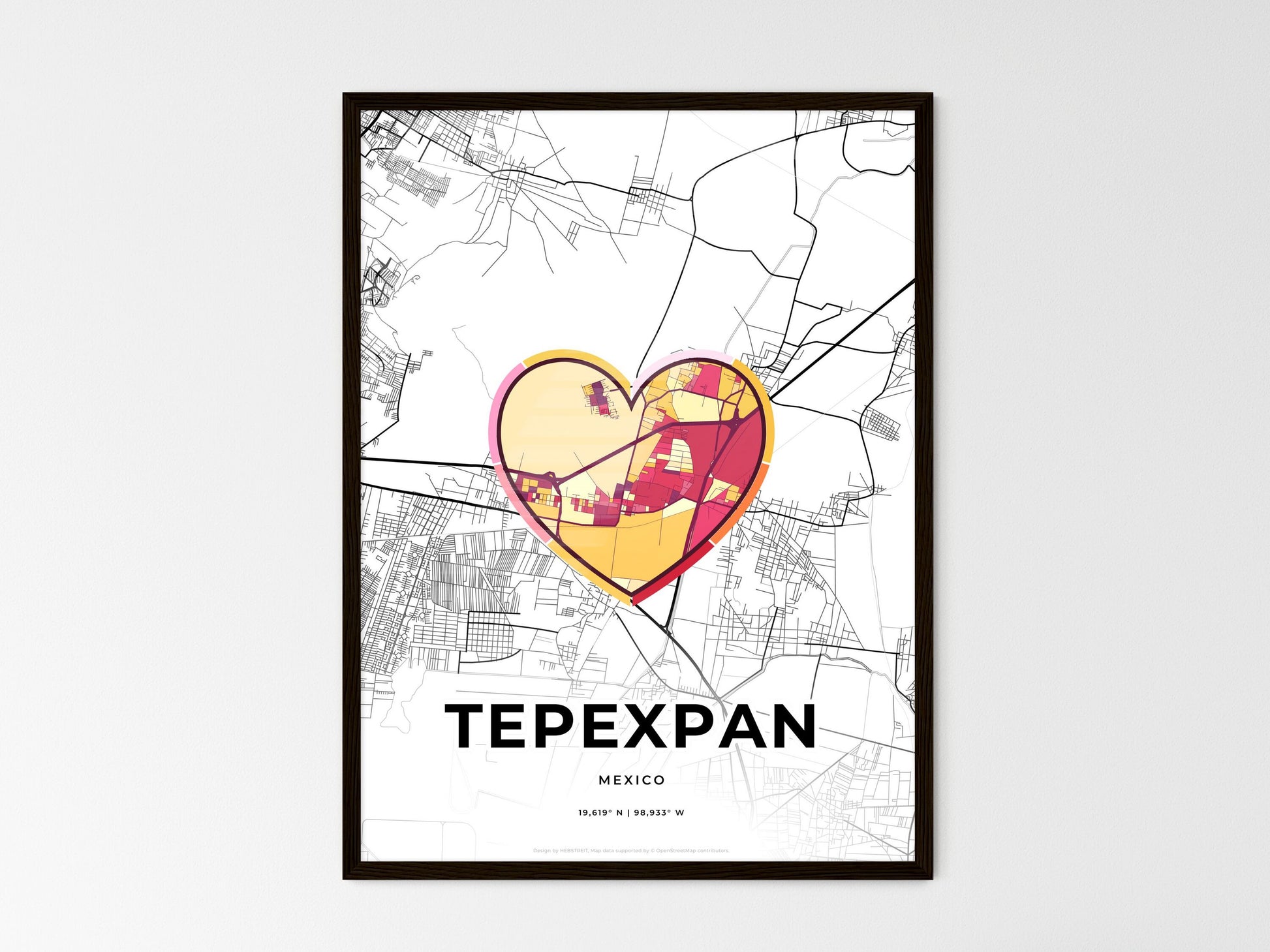 TEPEXPAN MEXICO minimal art map with a colorful icon. Where it all began, Couple map gift. Style 2