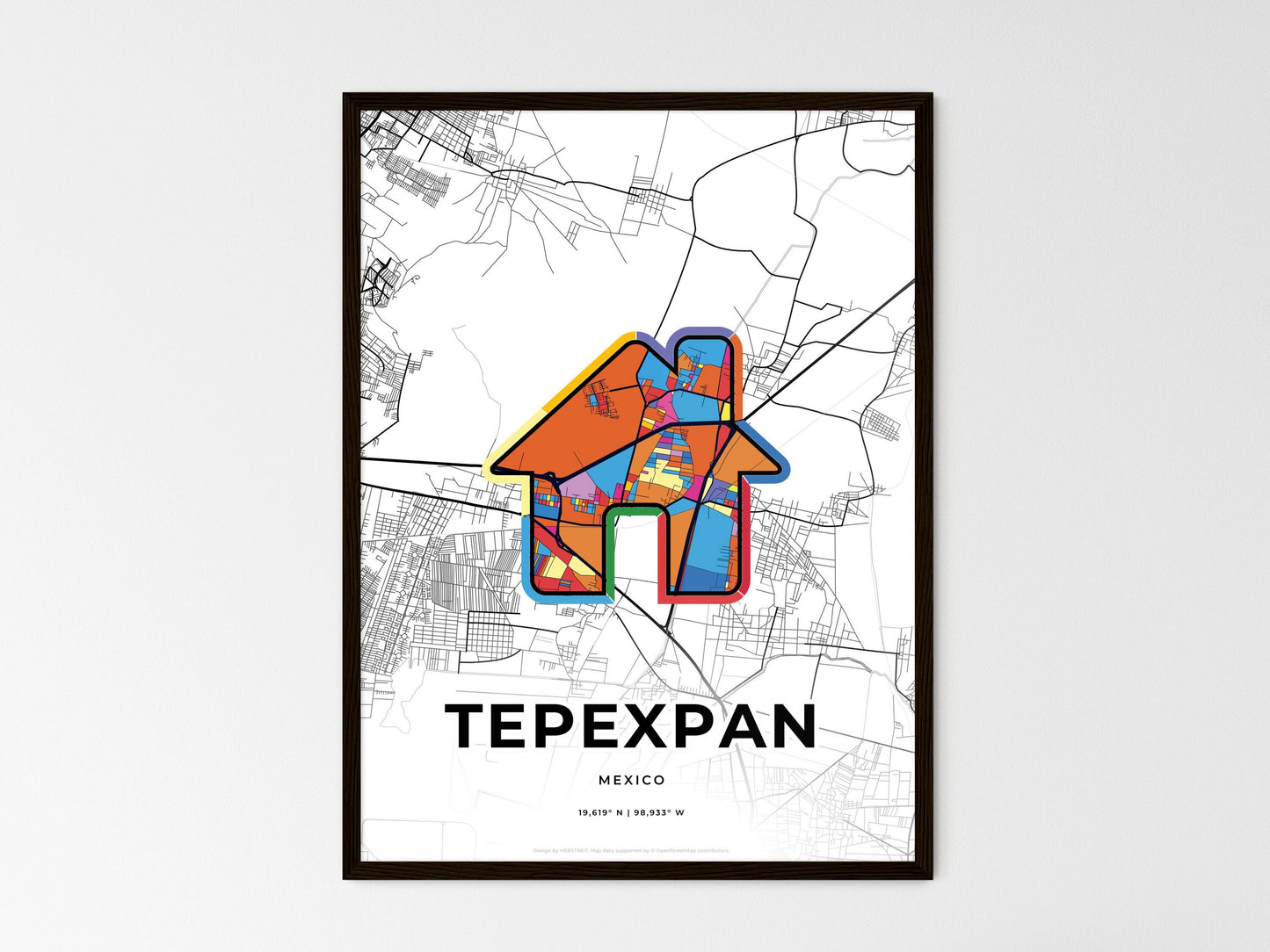 TEPEXPAN MEXICO minimal art map with a colorful icon. Where it all began, Couple map gift. Style 3