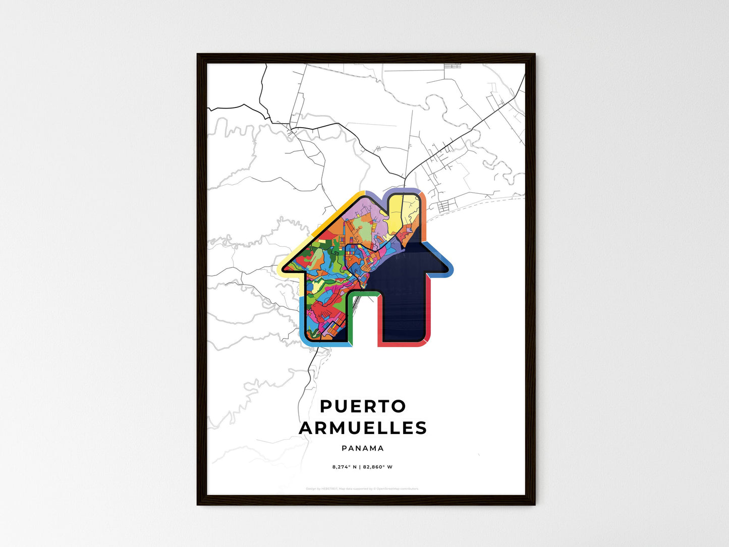 Puerto Armuelles Panama wedding art map with home icon