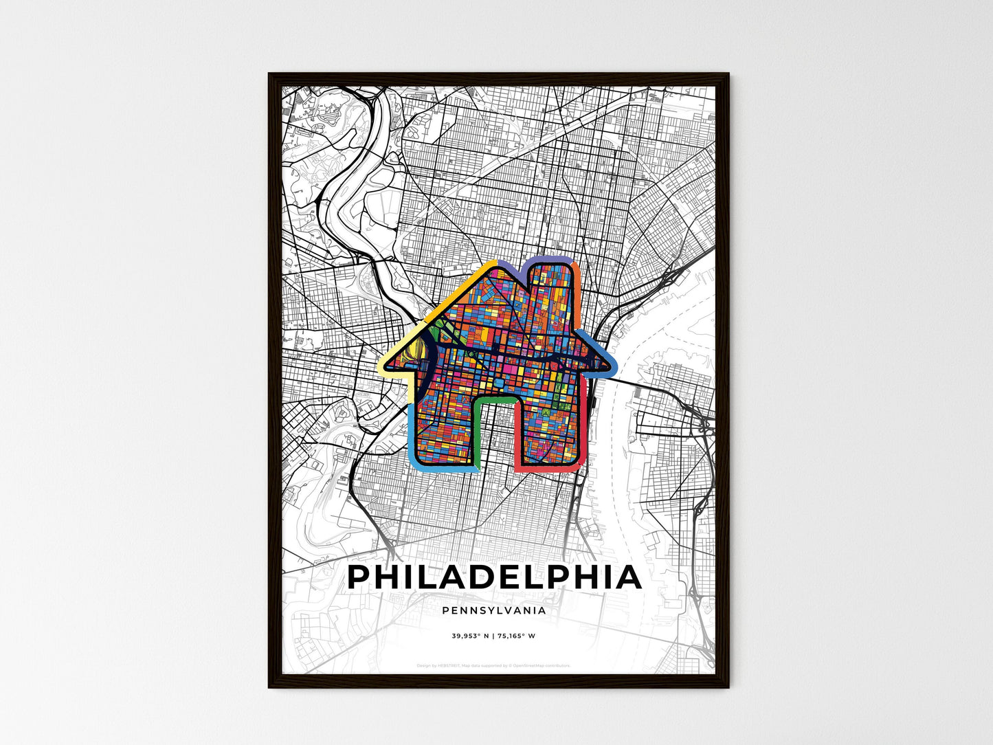 Philadelphia Pennsylvania wedding art map with home icon