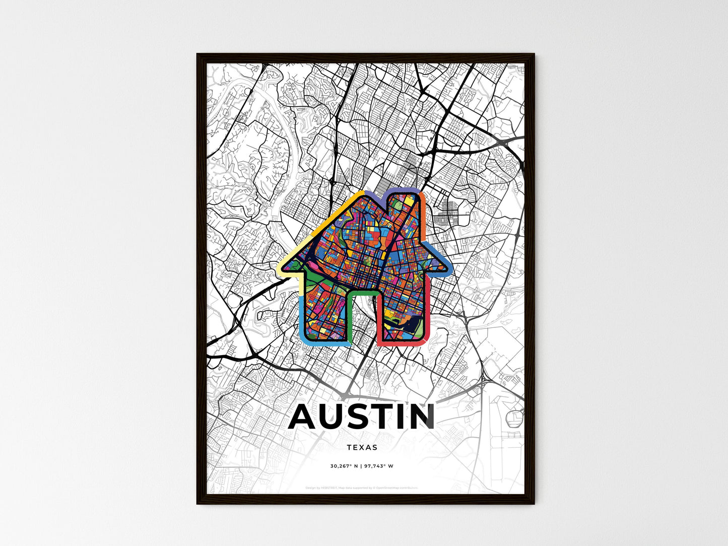 Austin Texas wedding art map with home icon