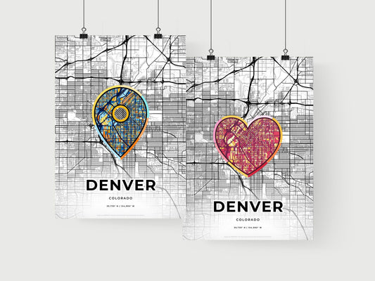 DENVER COLORADO minimal art map with a colorful icon. Where it all began, Couple map gift.