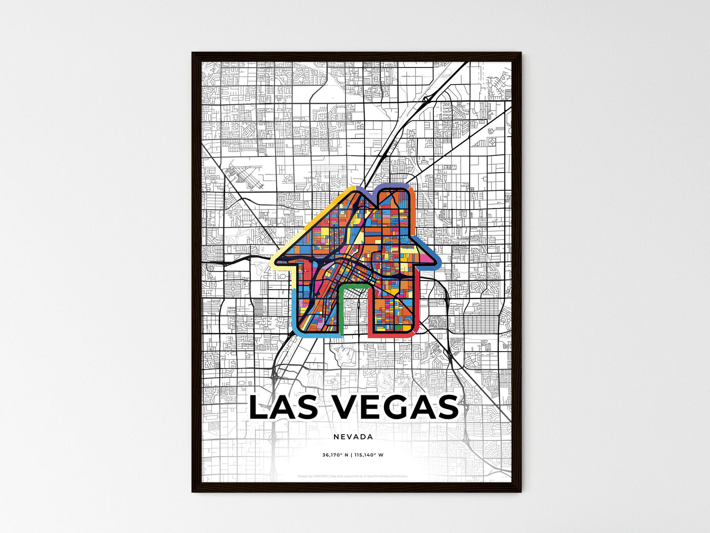 Las Vegas Nevada wedding art map with home icon