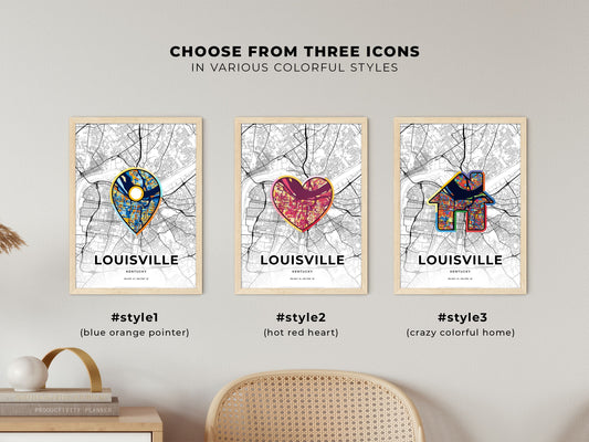 Louisville Kentucky maps with colorful icons