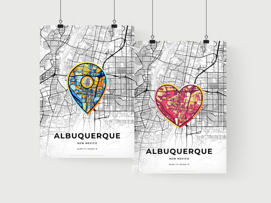 ALBUQUERQUE NEW MEXICO minimal art map with a colorful icon. Where it all began, Couple map gift.