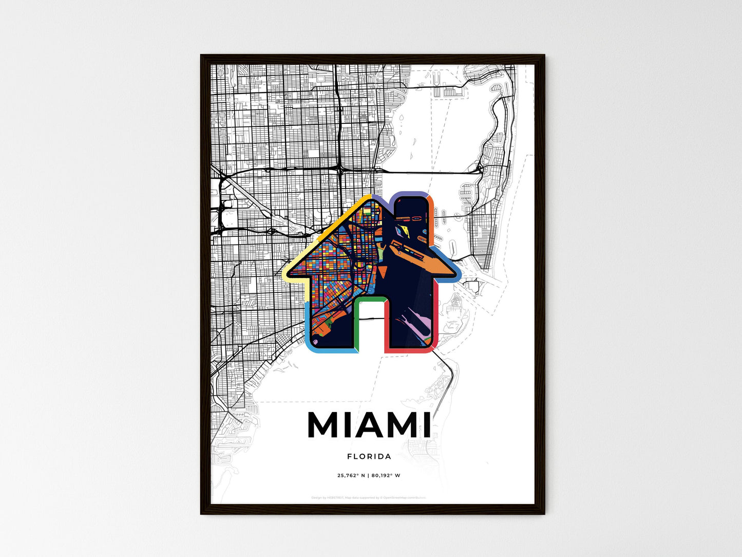 Miami Florida wedding art map with home icon