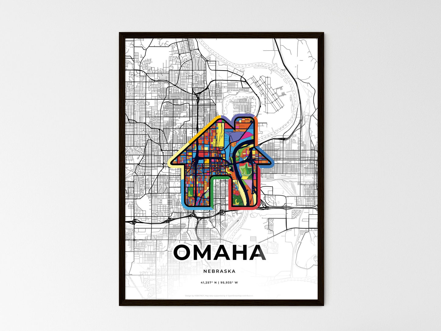 Omaha Nebraska wedding art map with home icon