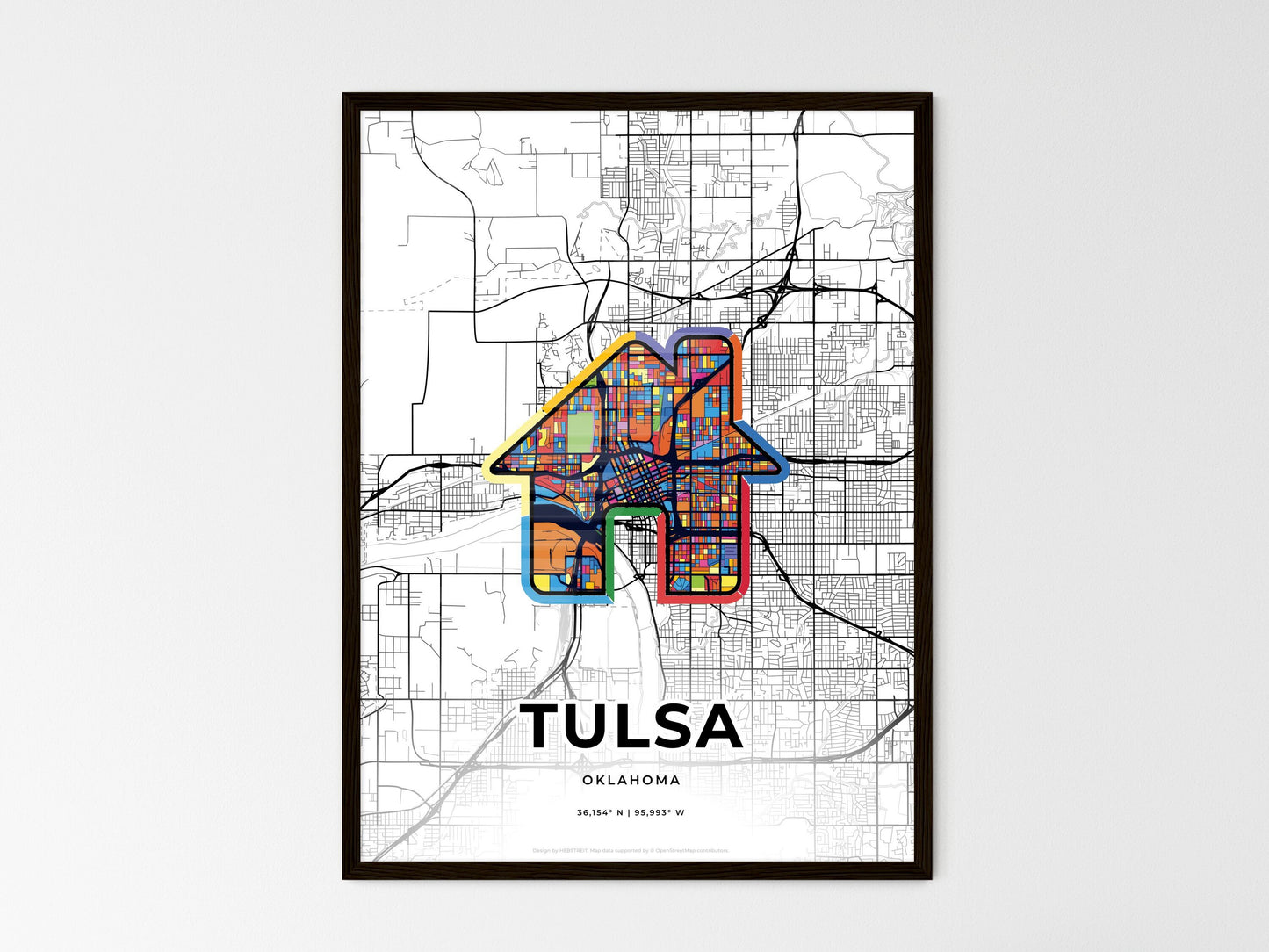 Tulsa Oklahoma wedding art map with home icon