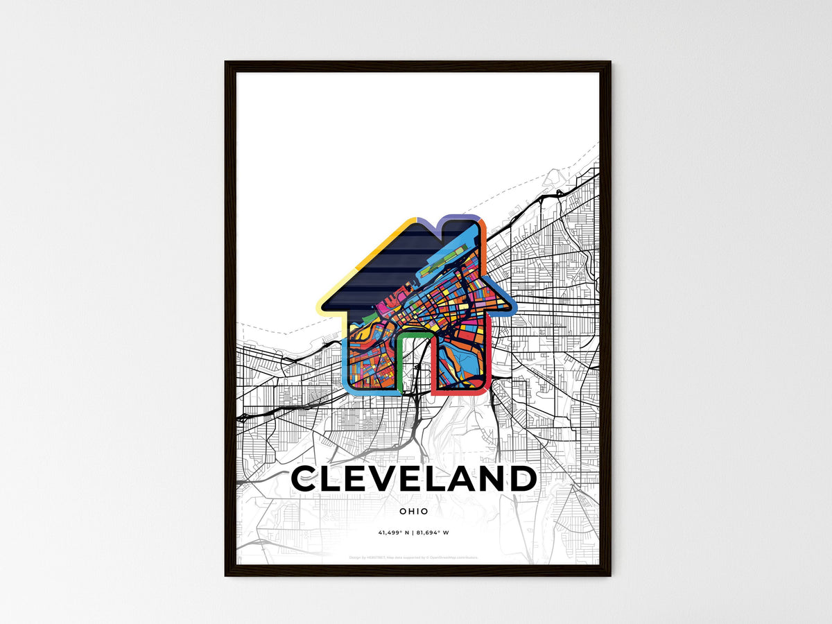 Cleveland Ohio wedding art map with home icon