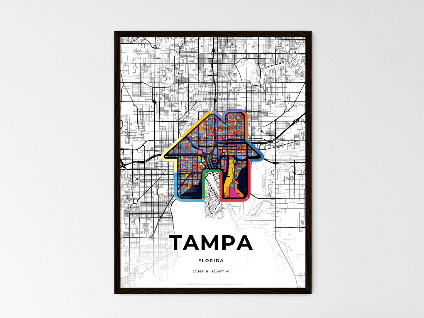 Tampa Florida wedding art map with home icon