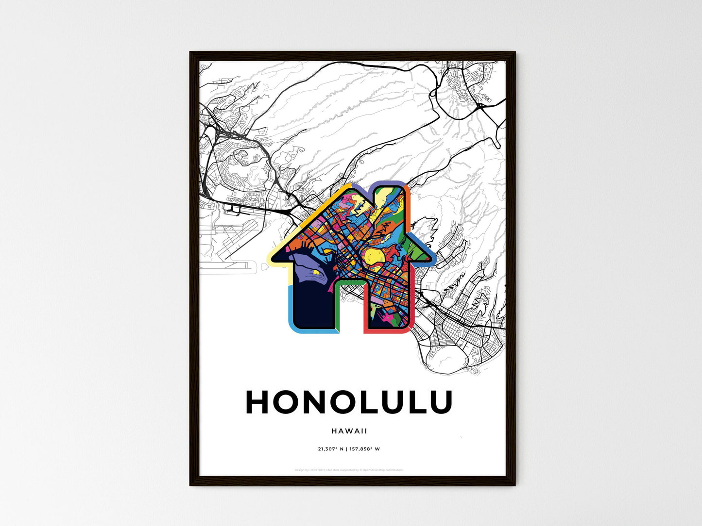 Honolulu Hawaii wedding art map with home icon