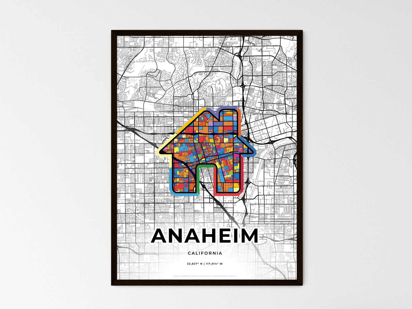 Anaheim California wedding art map with home icon