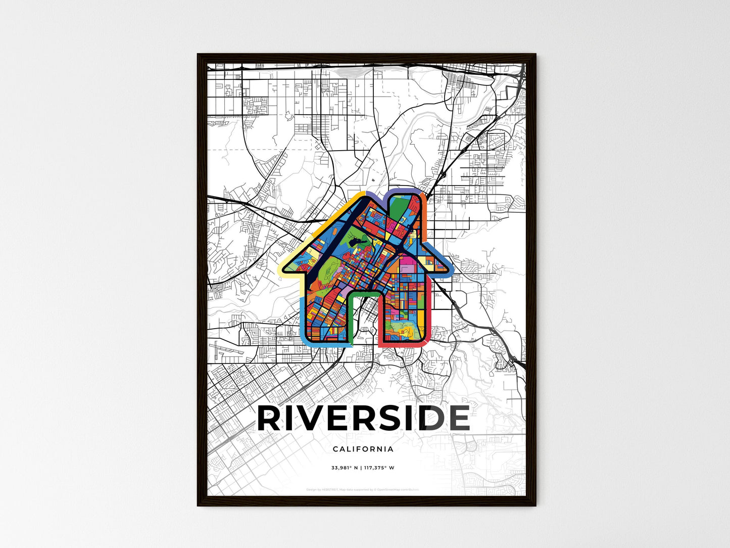 Riverside California wedding art map with home icon