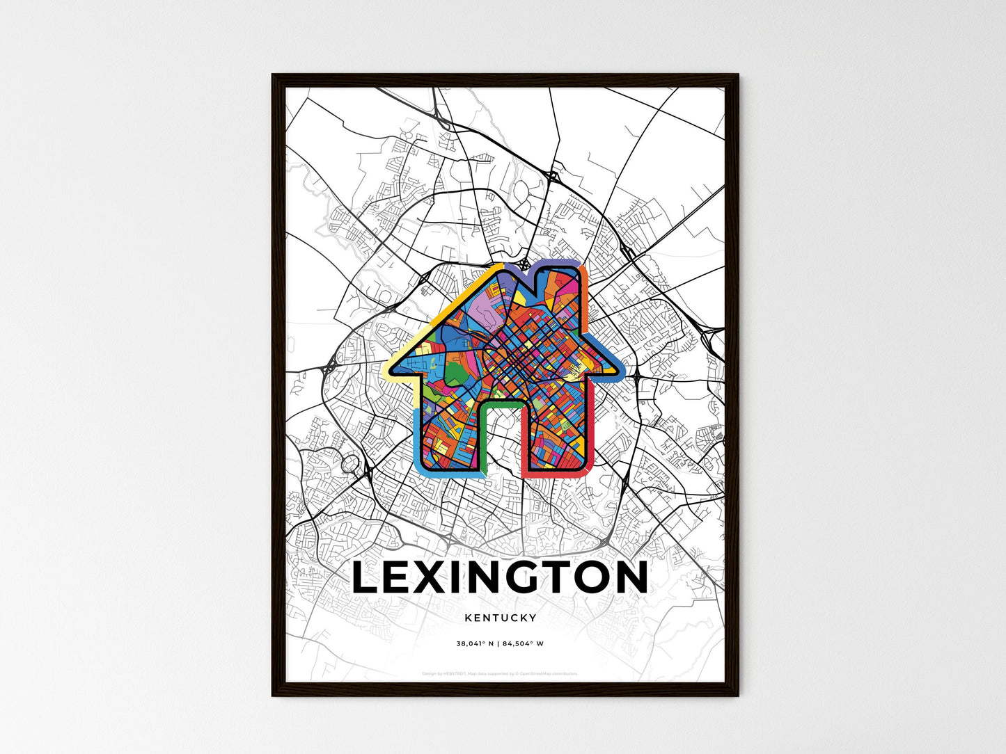 Lexington Kentucky wedding art map with home icon