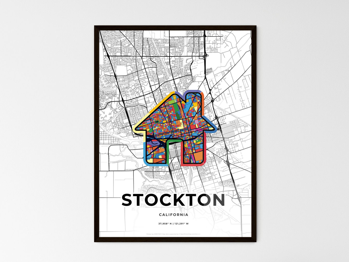 Stockton California wedding art map with home icon
