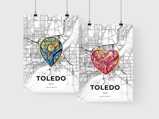 TOLEDO OHIO minimal art map with a colorful icon. Where it all began, Couple map gift.