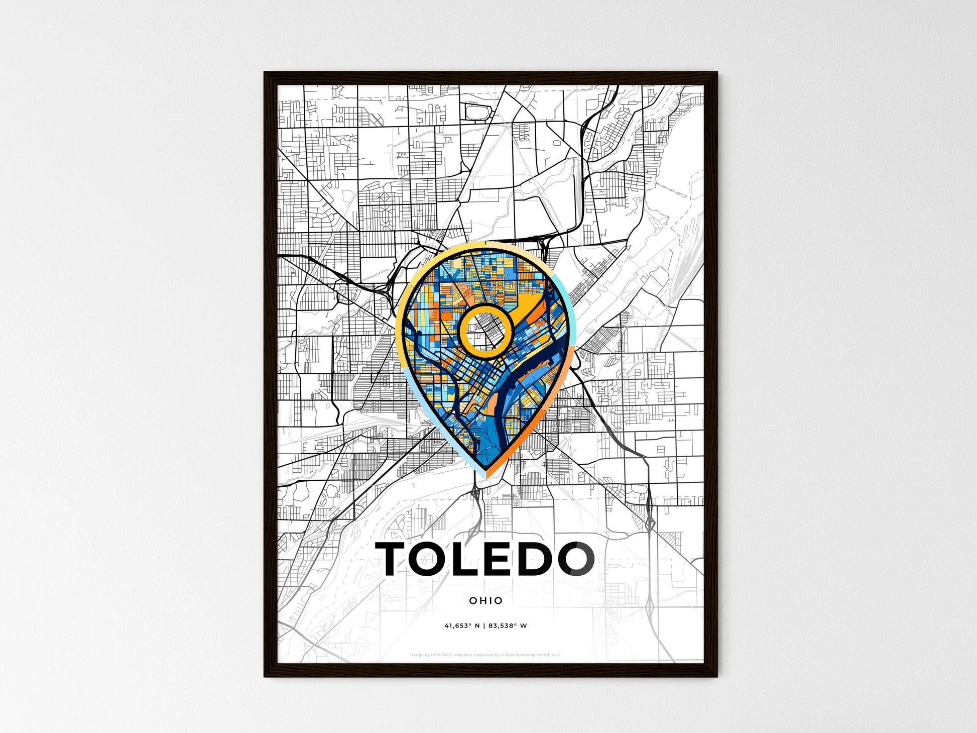 TOLEDO OHIO minimal art map with a colorful icon. Where it all began, Couple map gift. Style 1