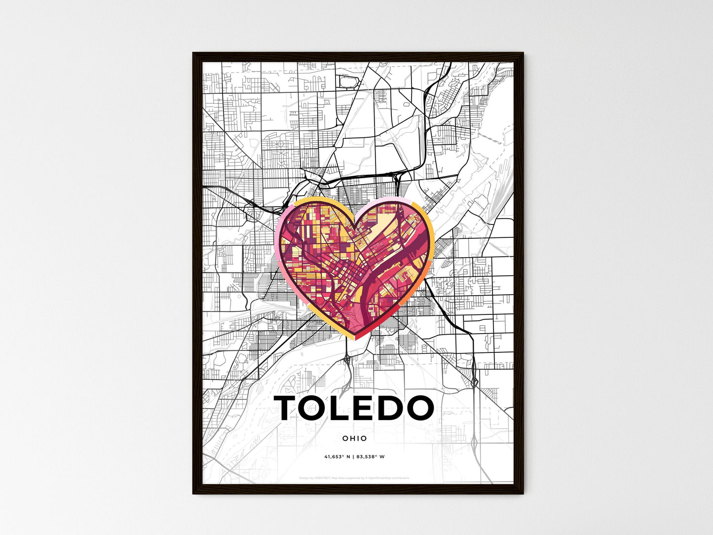 TOLEDO OHIO minimal art map with a colorful icon. Where it all began, Couple map gift. Style 2