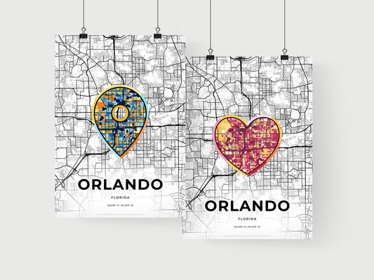 ORLANDO FLORIDA minimal art map with a colorful icon. Where it all began, Couple map gift.