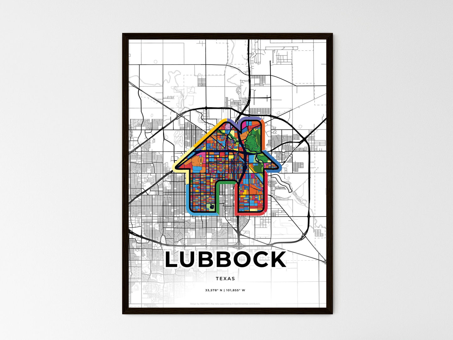 Lubbock Texas wedding art map with home icon