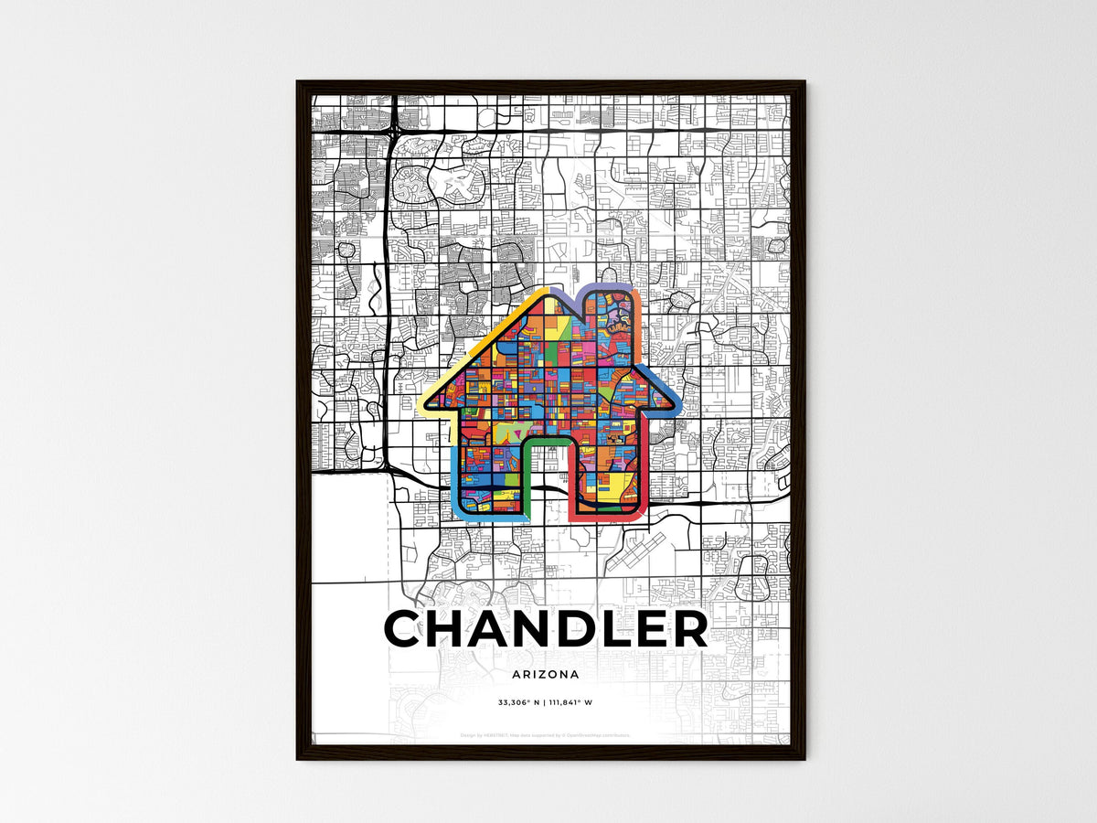 Chandler Arizona wedding art map with home icon