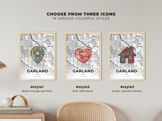 Garland Texas maps with colorful icons