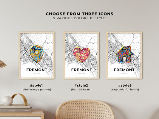 Fremont California maps with colorful icons