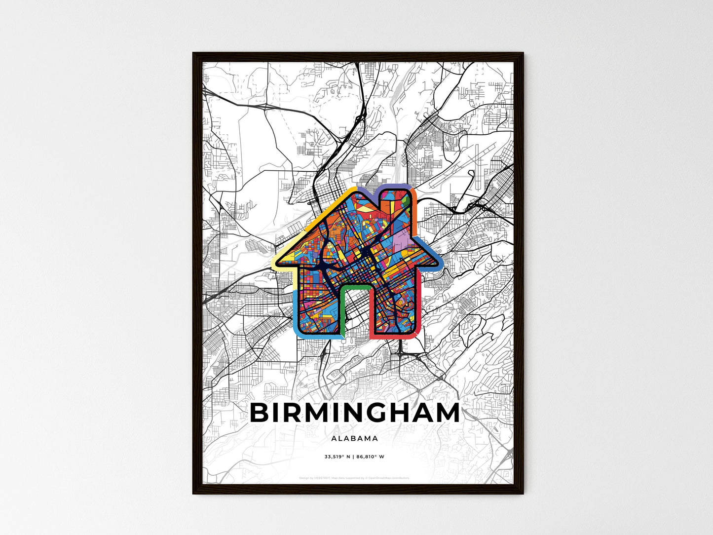 Birmingham Alabama wedding art map with home icon