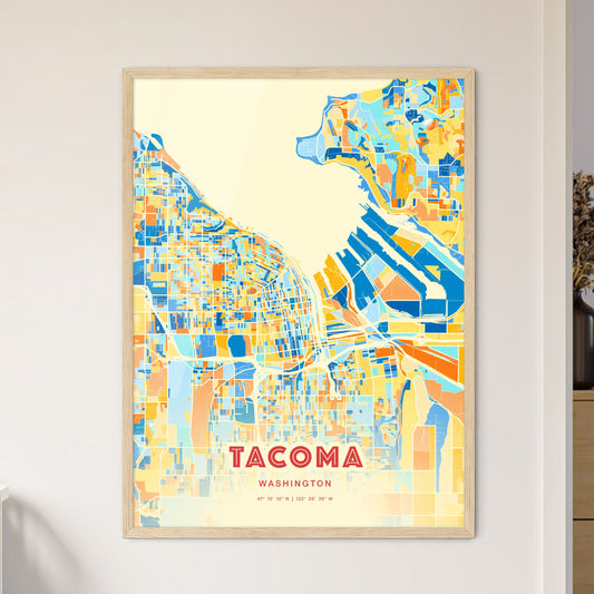 Colorful Tacoma Washington Fine Art Map Blue Orange