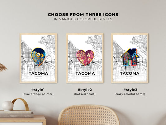 Tacoma Washington maps with colorful icons