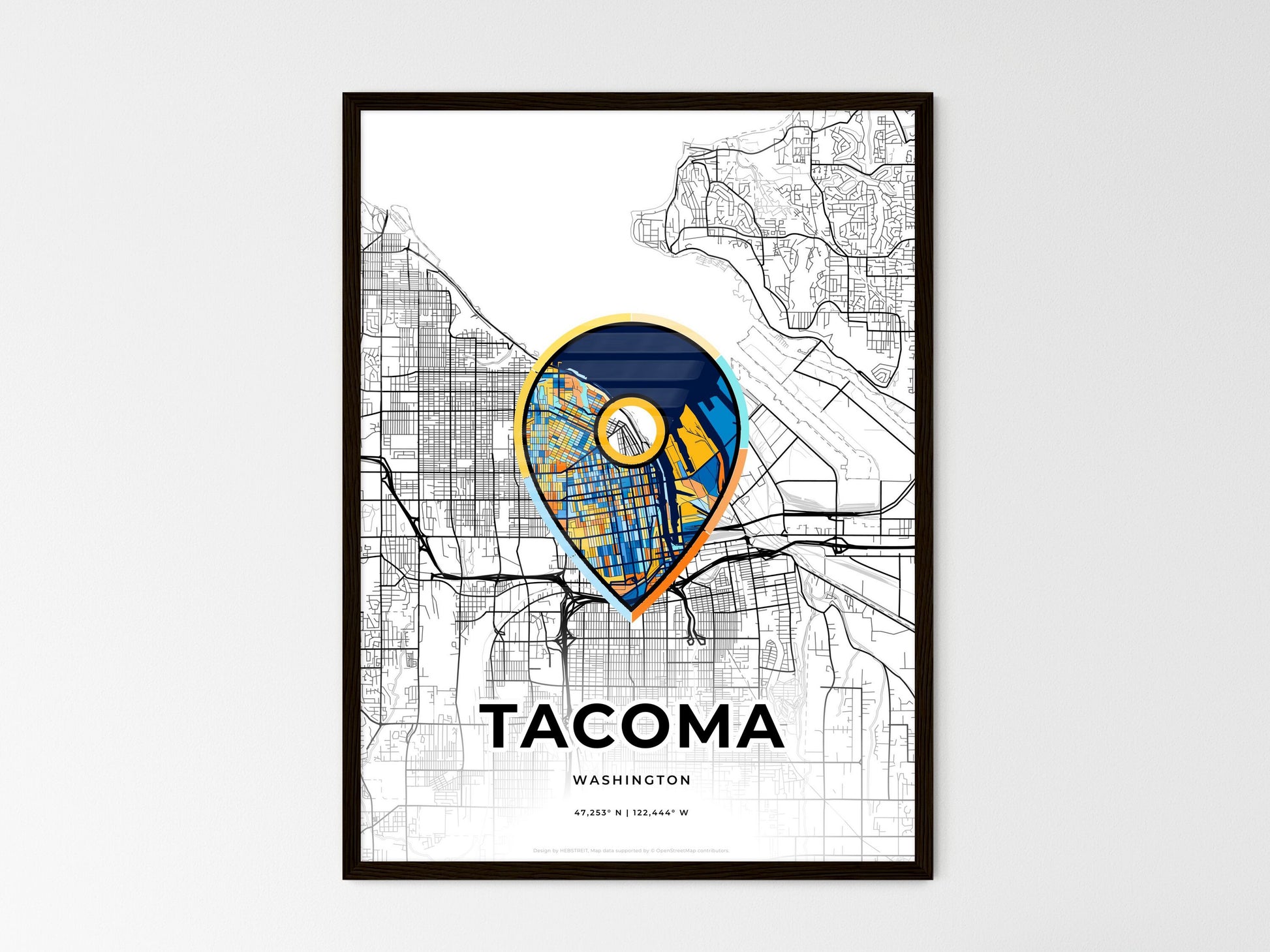 TACOMA WASHINGTON minimal art map with a colorful icon. Where it all began, Couple map gift. Style 1