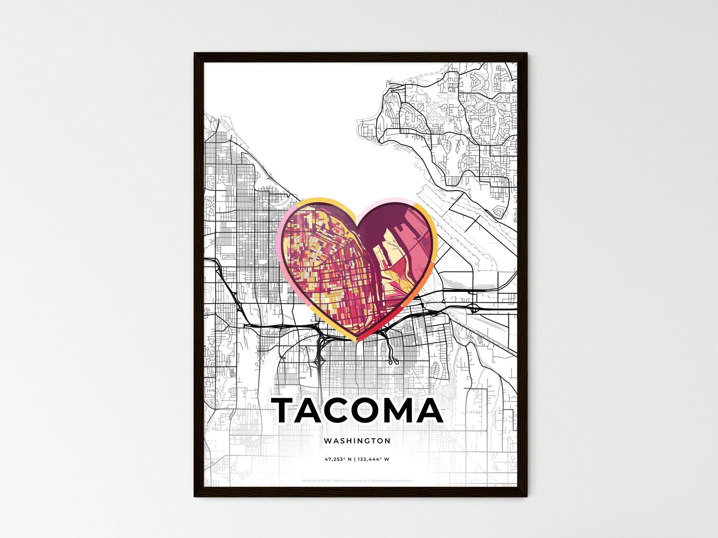 TACOMA WASHINGTON minimal art map with a colorful icon. Where it all began, Couple map gift. Style 2