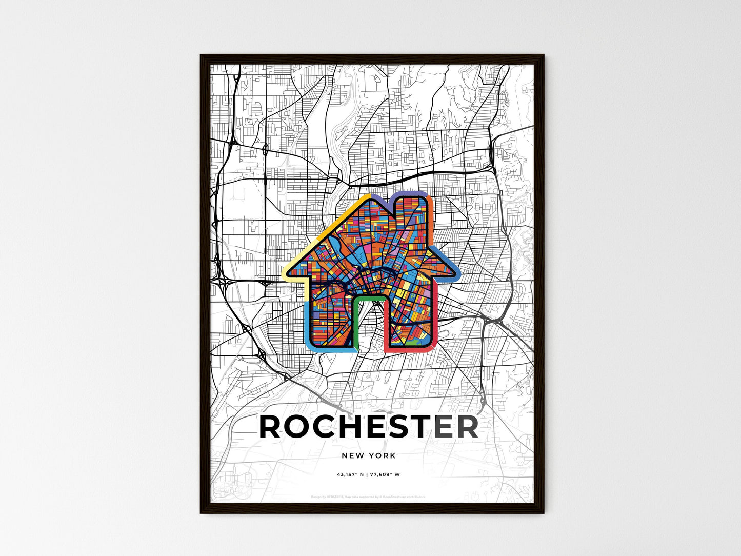 Rochester New York wedding art map with home icon