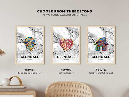 Glendale California maps with colorful icons
