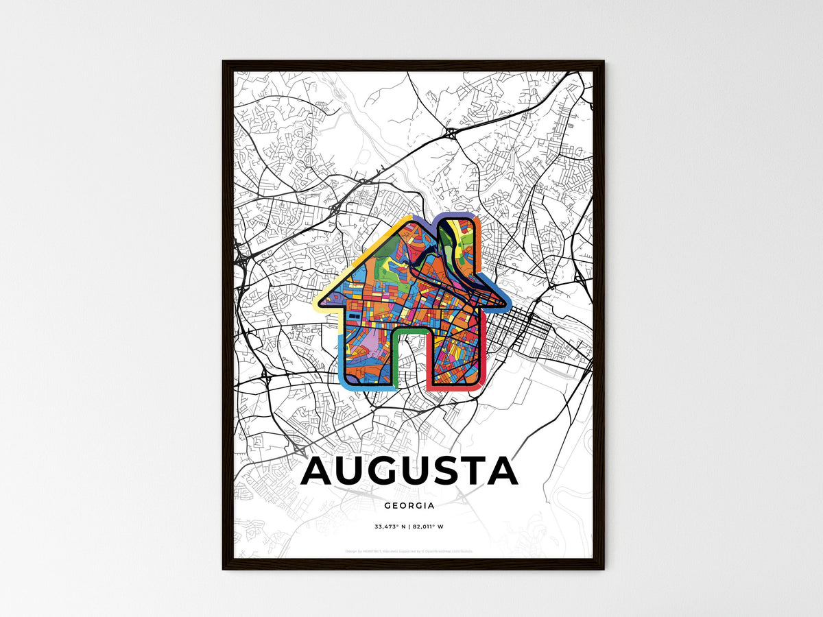 Augusta Georgia wedding art map with home icon