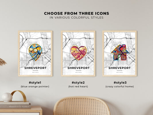 Shreveport Louisiana maps with colorful icons