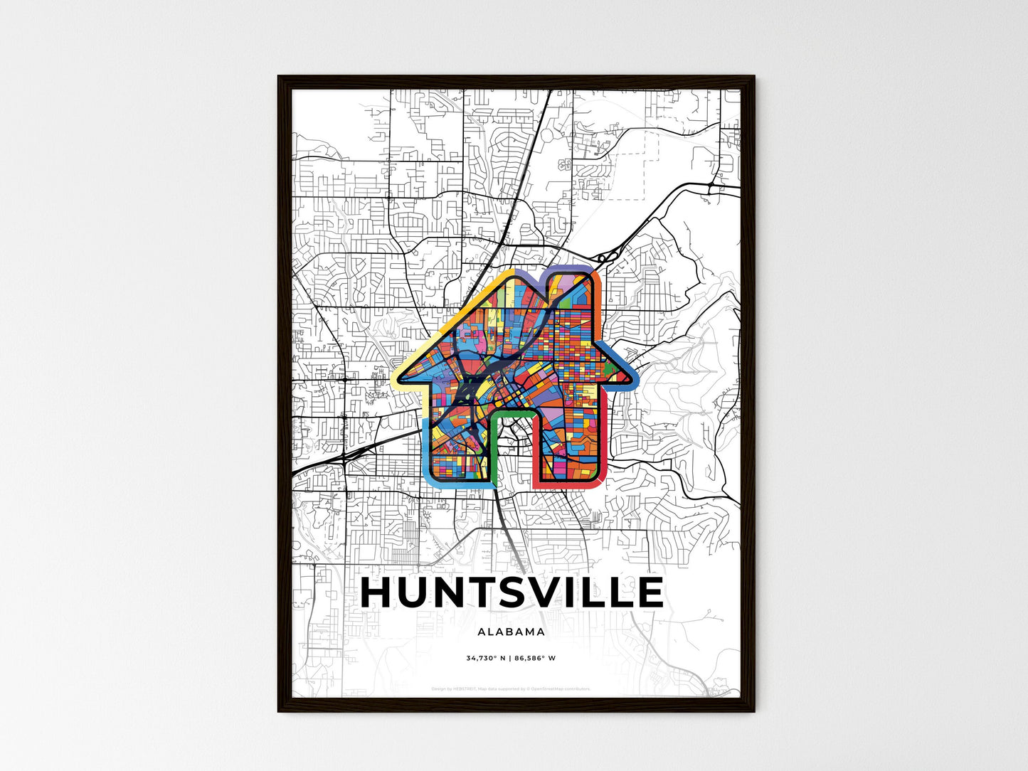 Huntsville Alabama wedding art map with home icon