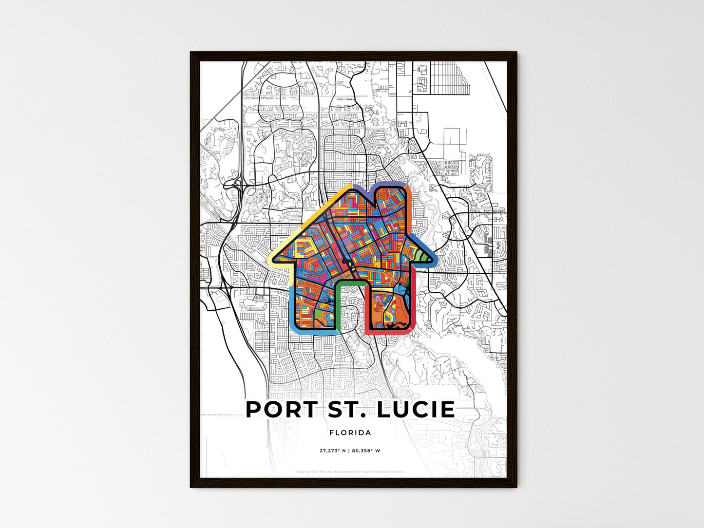 Port St. Lucie Florida wedding art map with home icon