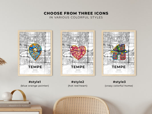 Tempe Arizona maps with colorful icons