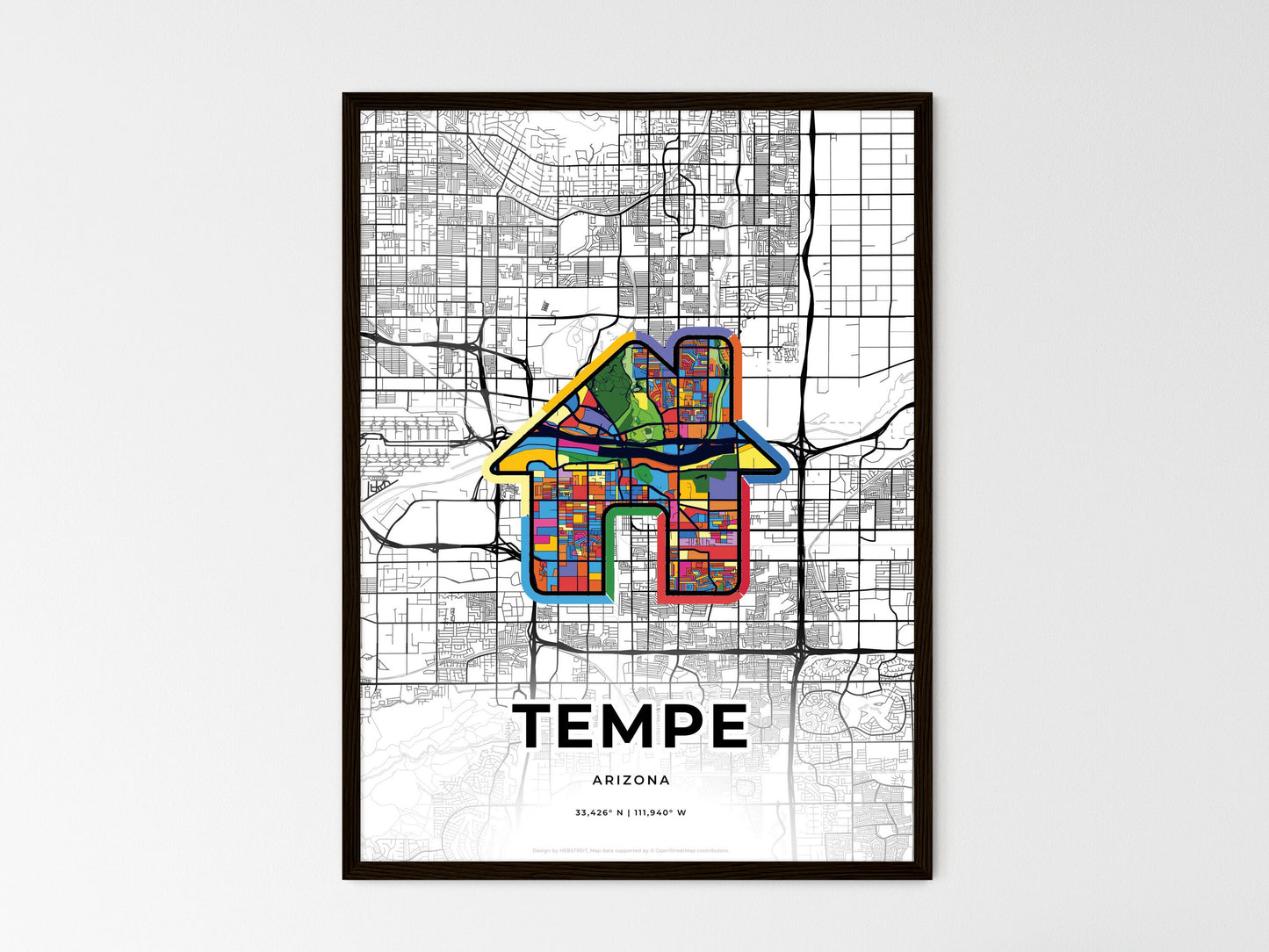 Tempe Arizona wedding art map with home icon