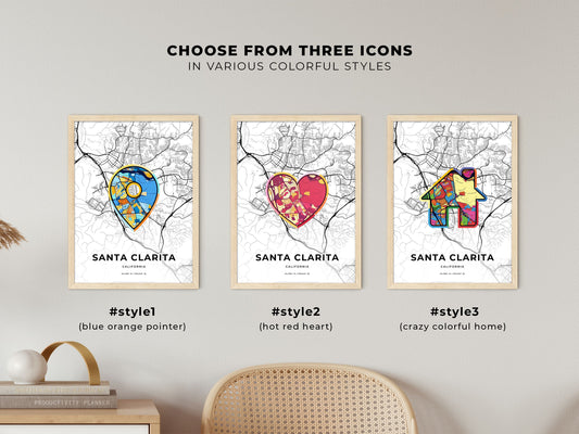 Santa Clarita California maps with colorful icons