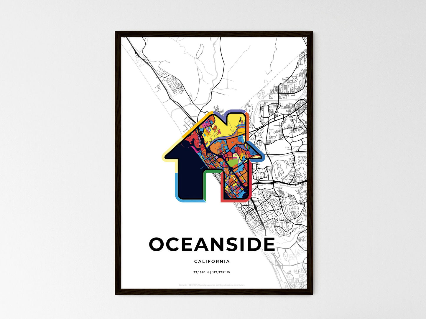 Oceanside California wedding art map with home icon