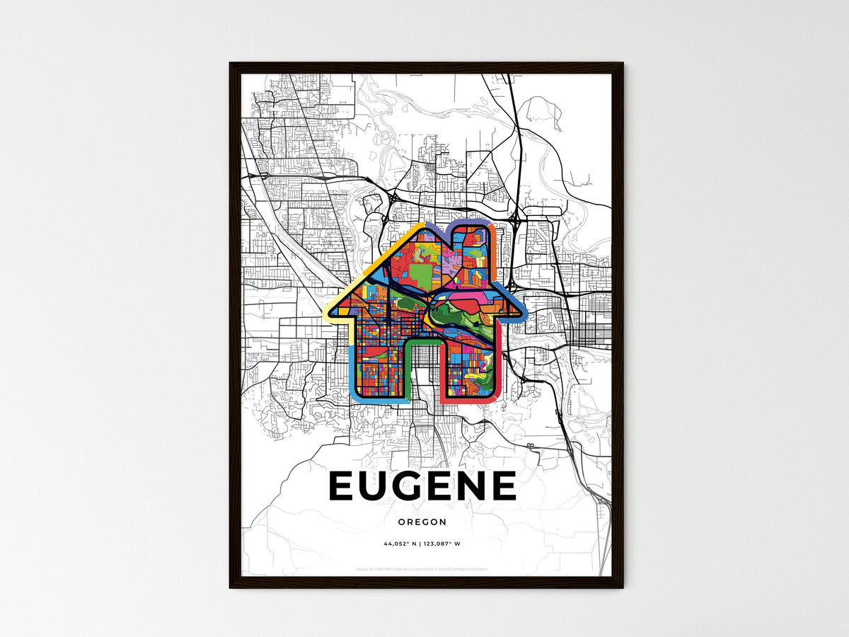 Eugene Oregon wedding art map with home icon