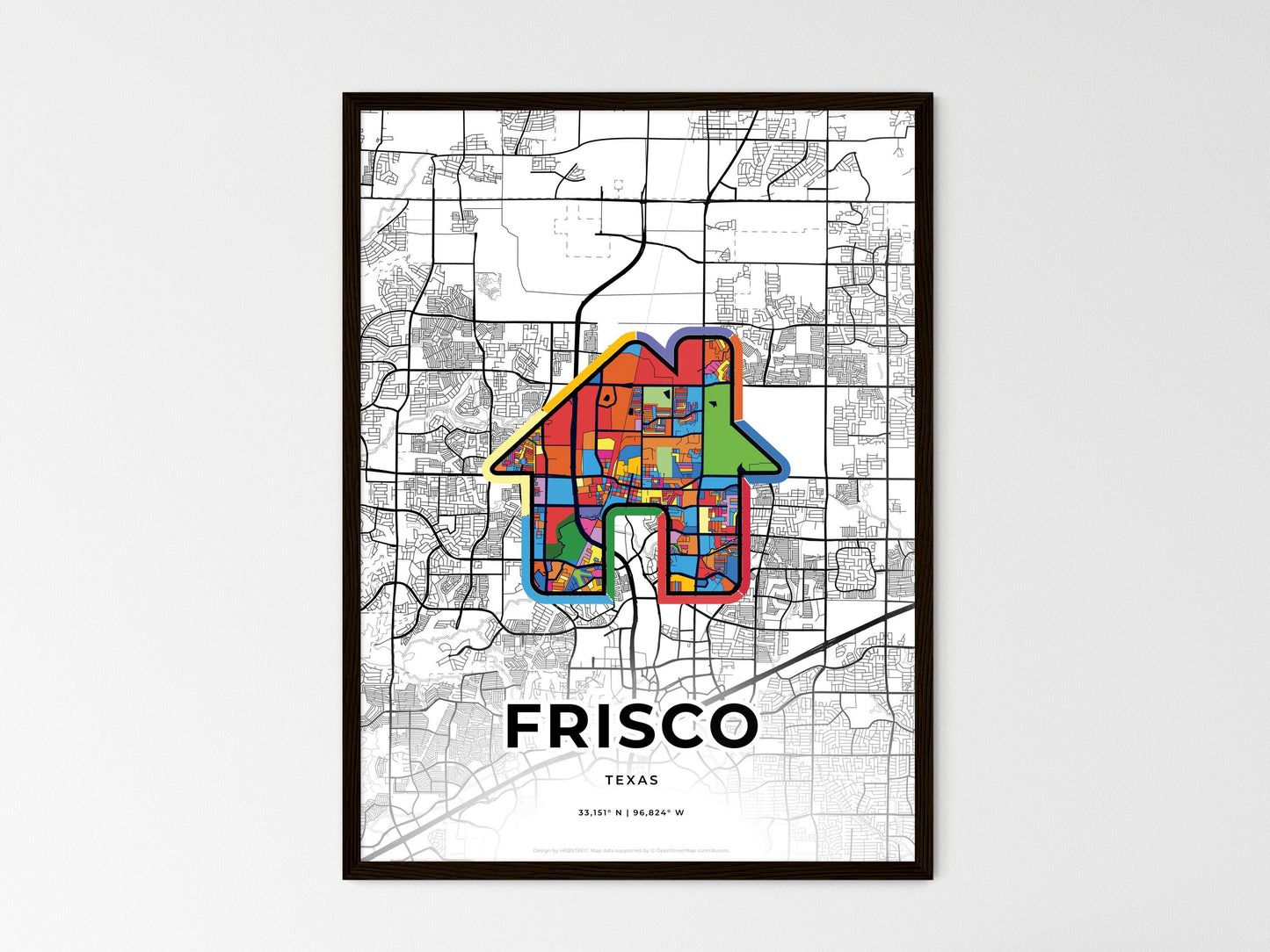 Frisco Texas wedding art map with home icon