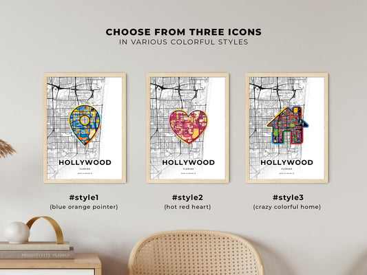 Hollywood Florida maps with colorful icons