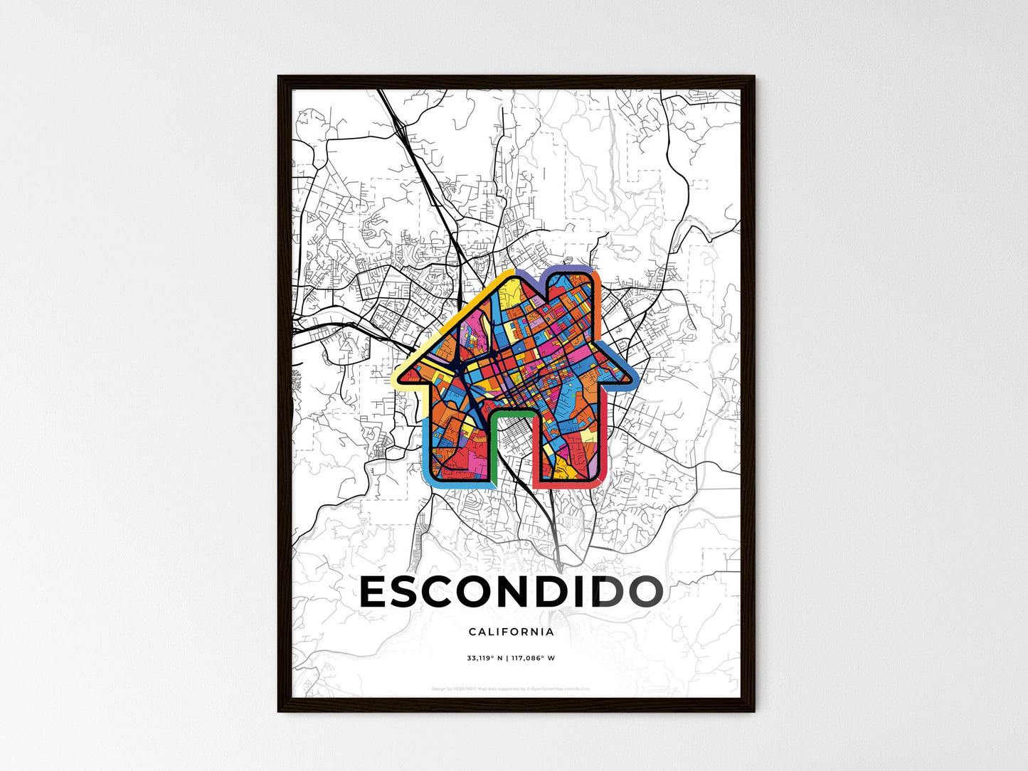Escondido California wedding art map with home icon