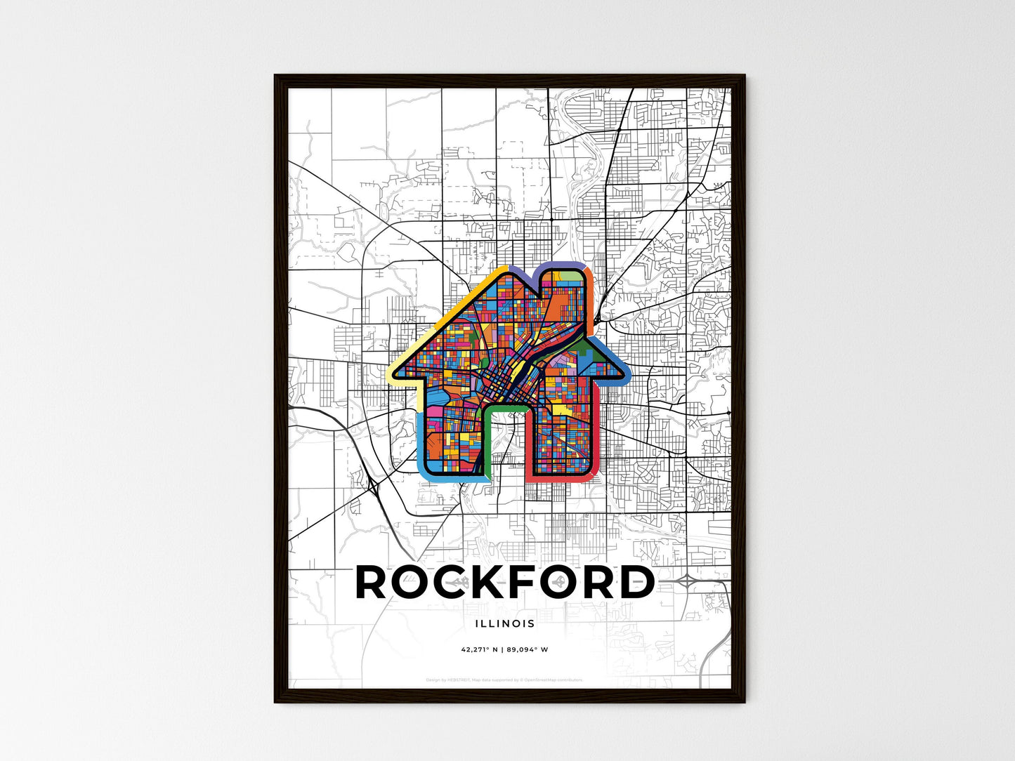 Rockford Illinois wedding art map with home icon